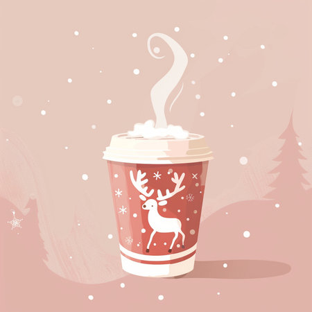 Coffee cup with reindeer. Christmas vector illustration.の素材