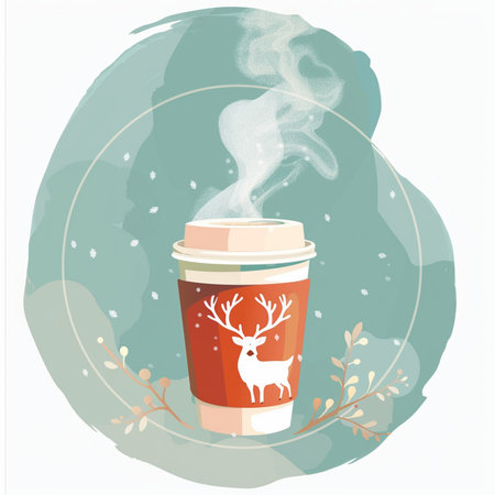 Coffee cup with a reindeer. Vector illustration.の素材