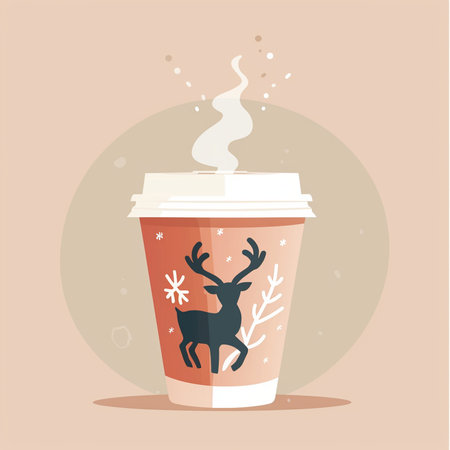 Coffee cup with reindeer. Flat vector illustration.の素材