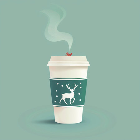 Coffee cup with reindeer and smoke. Vector illustration.の素材