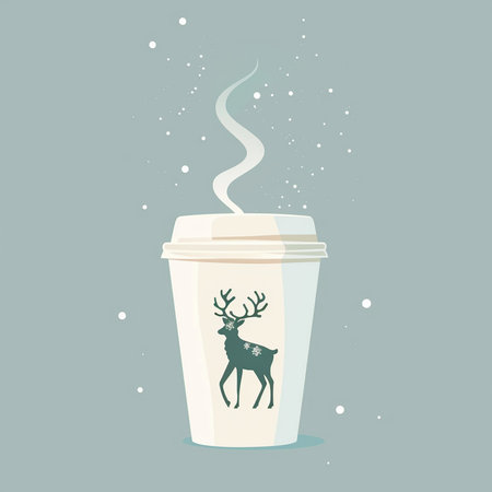 Coffee cup with reindeer silhouette. Vector illustration.の素材