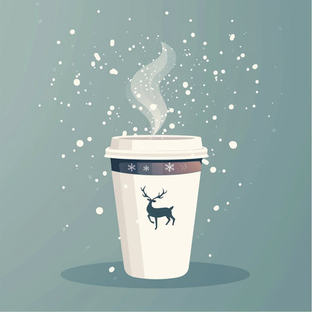 Coffee cup with reindeer and snow. Vector illustrationの素材