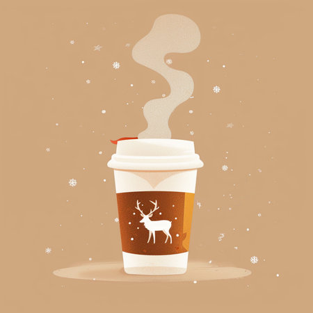 Coffee cup with reindeer on it. Vector illustration.の素材