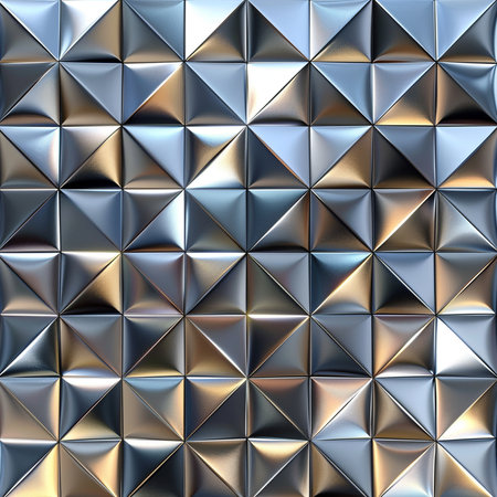 Seamless texture of metallic triangles. 3d rendering, 3d illustration.の素材