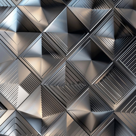 3D rendering of a metal background with some cubic elements in itの素材