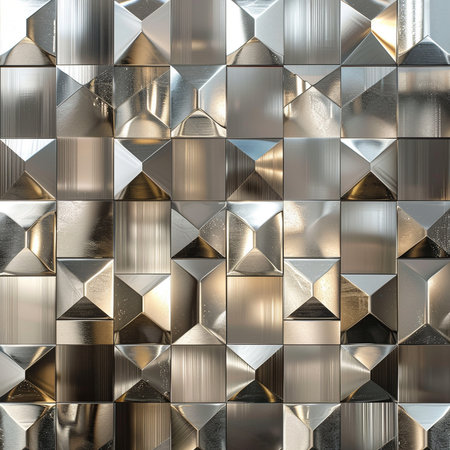 abstract metal background with a pattern of squares and rhombusesの素材