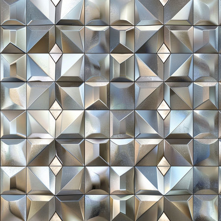 3d rendering of a metallic background with rhombus shapes in different colorsの素材