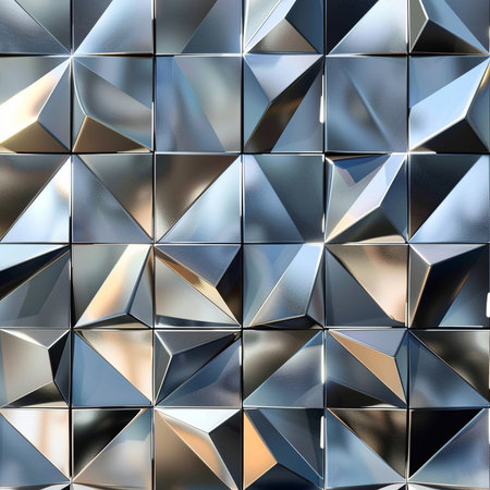 3D render of a metallic background with a pattern of triangles.の素材