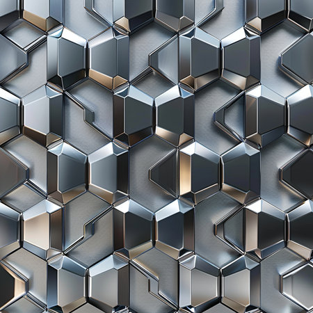 3d rendering of abstract metallic background with hexagons. High resolution image.の素材