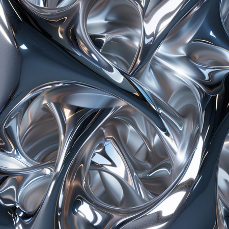 Metallic abstract wavy liquid background. 3d render illustration.の素材