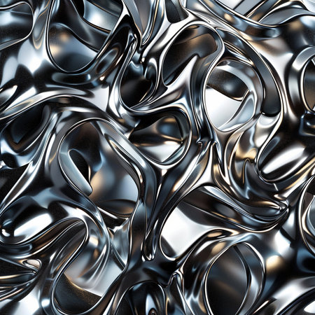 Metallic abstract wavy liquid background. 3d render illustration.の素材