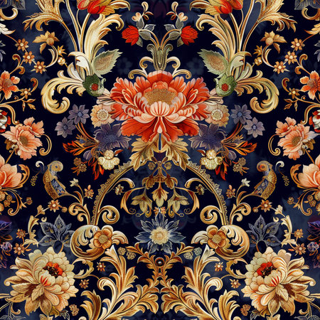 Vintage baroque floral seamless pattern in damask style. Vector illustrationの素材