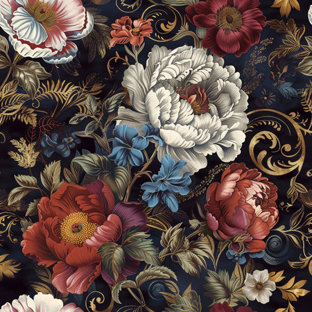 Seamless pattern with peonies and roses. Hand-drawn illustration.の素材