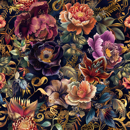 Seamless pattern with peony flowers and leaves. Hand-drawn illustration.の素材