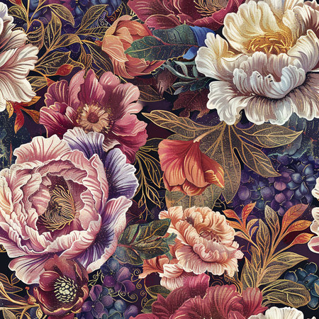 Seamless pattern with peony flowers. Hand-drawn illustration.の素材
