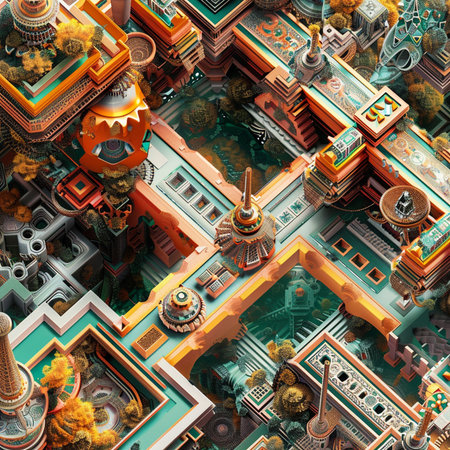 3D illustration of a fantasy city with a lot of buildings.の素材