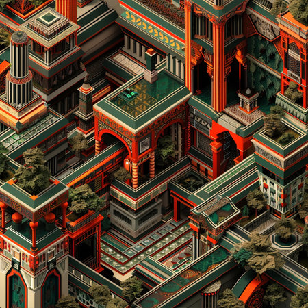 3d illustration of isometric city, urban landscape with buildings and roadsの素材