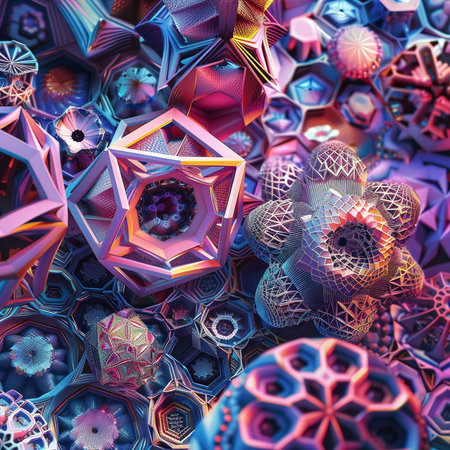 Abstract 3d rendering of chaotic colorful fractal shapes. Computer generated graphics.の素材