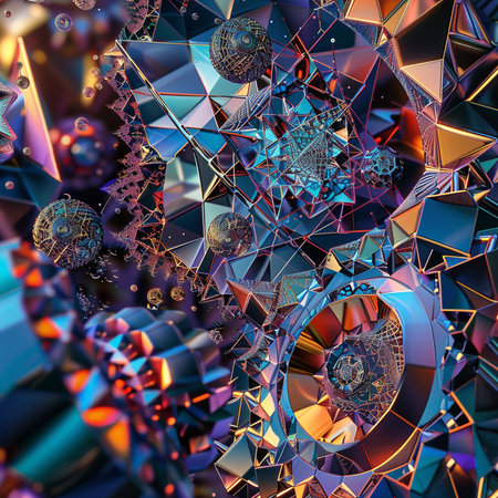 Abstract 3d rendering of chaotic geometric shapes. Futuristic background with polygonal shapes in empty space.の素材
