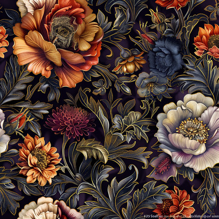 Seamless pattern with flowers in vintage style. Hand-drawn illustration.の素材