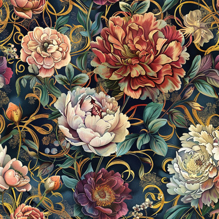 Seamless pattern with peony flowers. Floral watercolor background.の素材