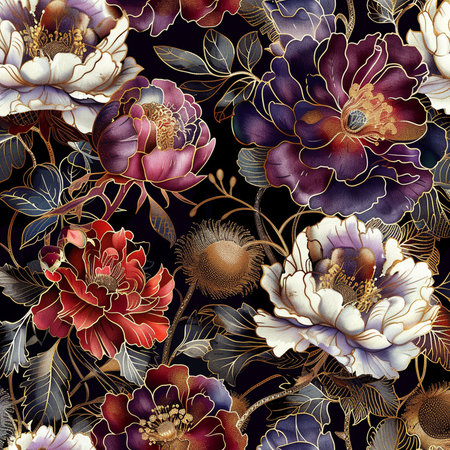 Seamless pattern with peony flowers. Hand drawn watercolor illustration.の素材