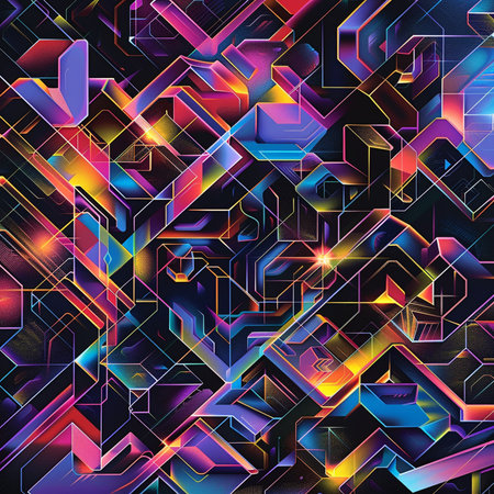 Abstract geometric seamless pattern. Vector illustration. Colorful neon background.の素材