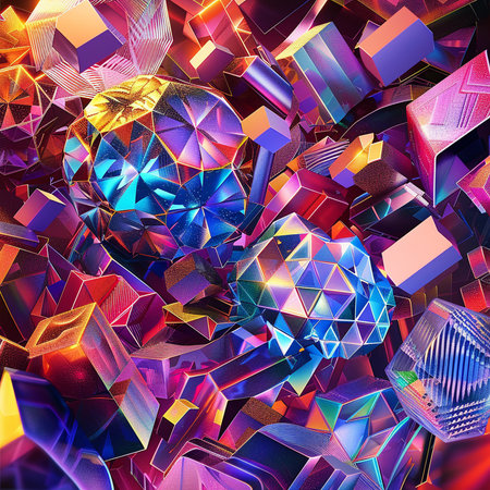 3d illustration of abstract geometric background with multicolored cubes.の素材