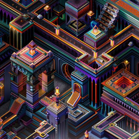 3D isometric city, futuristic architecture, computer generated abstract backgroundの素材