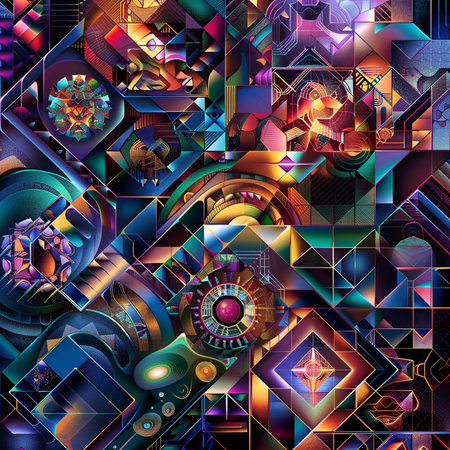 Abstract colorful background with geometric elements. Digital collage. 3d renderingの素材