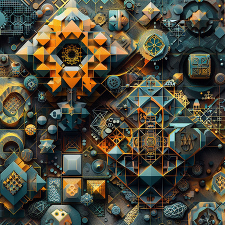 3d illustration. Futuristic geometric seamless pattern. Technology background.の素材