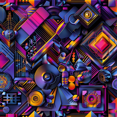 Geometric abstract seamless pattern with colorful shapes and figures. Vector background.の素材