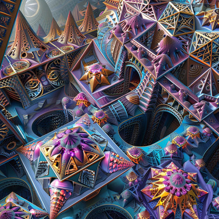 3D surreal illustration. Sacred geometry. Mysterious psychedelic relaxation pattern. Fractal abstract texture. Digital artwork graphic astrology magicの素材