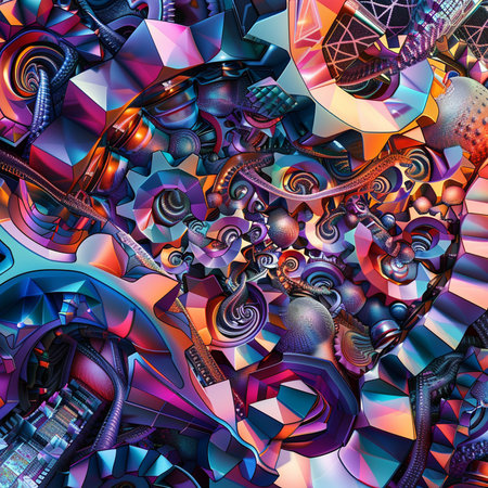 Abstract 3d rendering of chaotic colorful shapes. Computer generated graphics.の素材