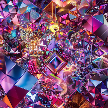 3d rendering of abstract fractal background with geometric shapes in low poly styleの素材