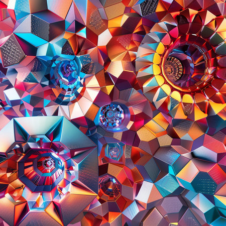 3d rendering of abstract fractal background with geometric shapes in low poly styleの素材