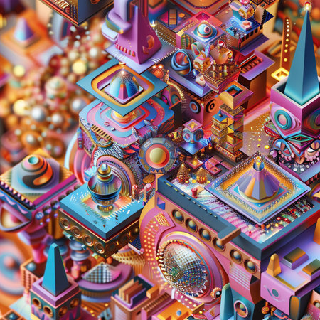 3d illustration of abstract technology background with lots of details and colorsの素材