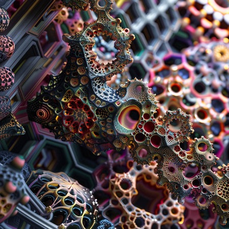 Abstract fractal computer generated composition with various geometrical shapes.の素材