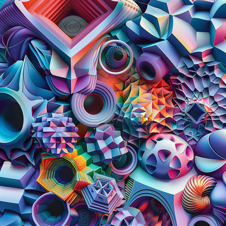3d abstract background with colorful geometric shapes. 3d render illustrationの素材