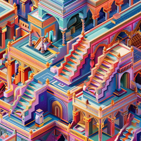 Colorful isometric illustration of a mosque in Dubai, United Arab Emiratesの素材