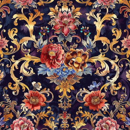 Vintage baroque floral seamless pattern. Hand drawn vector illustrationの素材