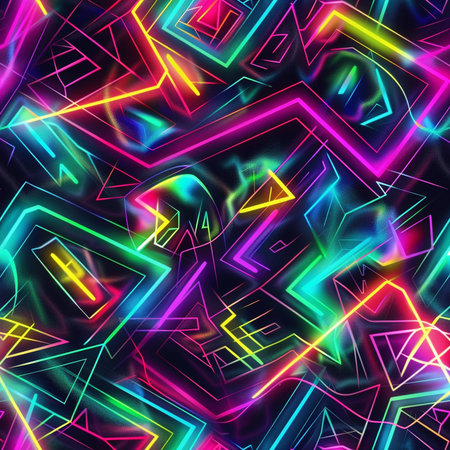 Seamless pattern of neon glowing triangles. Abstract background. Vector illustration.の素材