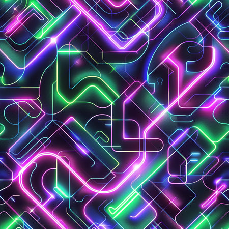 Neon glowing lines seamless pattern. Vector illustration. Eps 10.の素材