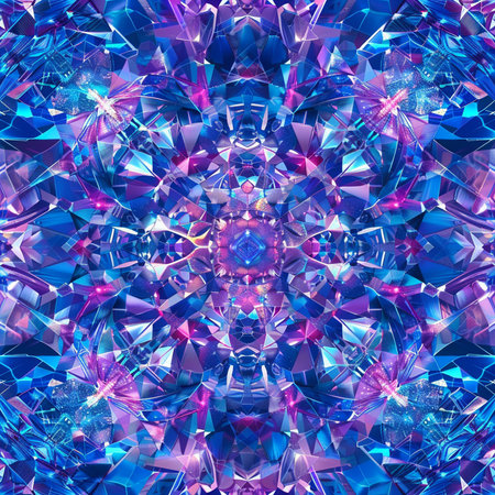 3D render of a kaleidoscope background with blue gemstonesの素材