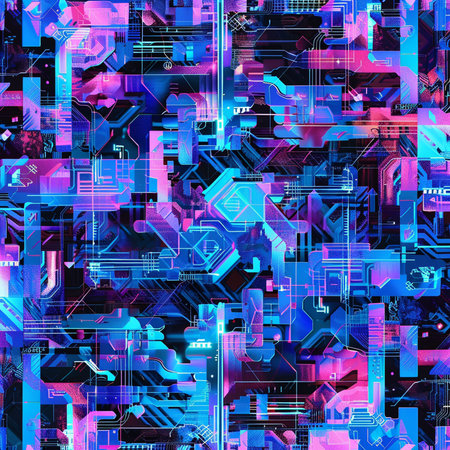 Abstract seamless pattern with bright blue and purple neon lights. Vector illustration.の素材