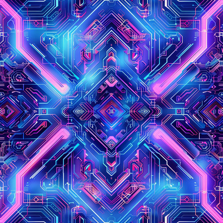 Circuit board seamless pattern. Computer technology background. Vector illustration.の素材