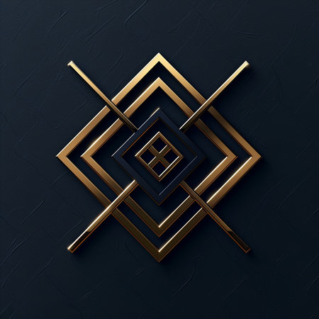 3d rendering. Geometric golden pattern on black background. Minimalistic design.の素材