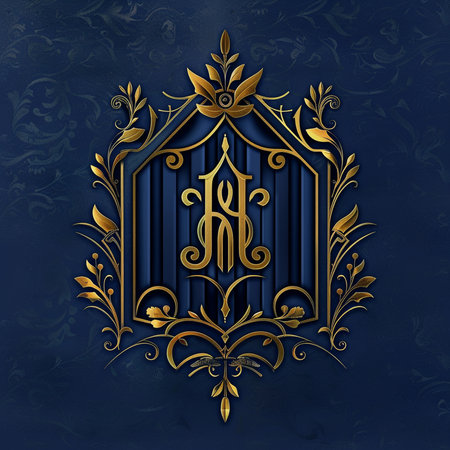 Luxury heraldic shield on blue background. Template for designの素材