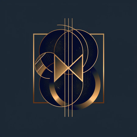 3D rendering of abstract geometric shape in gold and black colors.の素材