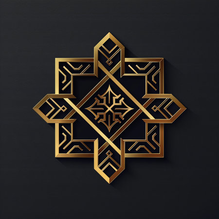 Geometric arabic ornament on black background. Ramadan Kareem greeting cardの素材